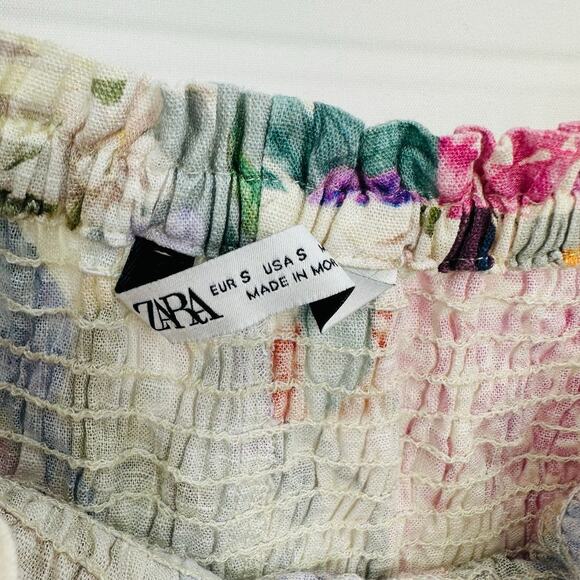 Zara Floral Patchwork High Rise Flowy Shorts Size Medium Blogger Favorite - Picture 9 of 10